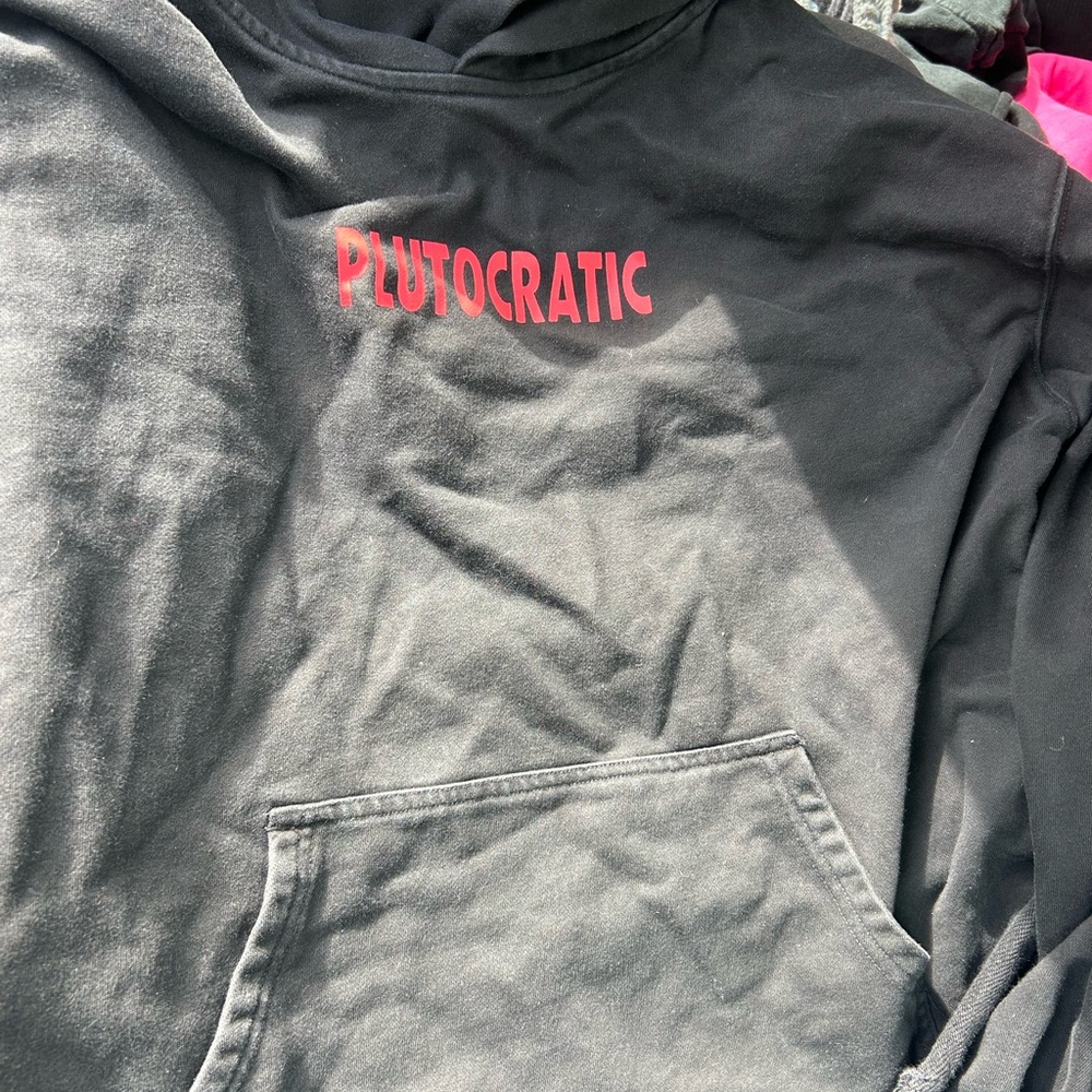 Black Hoodie with Red 'Plutocratic' Print